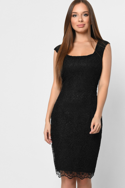 Святкова сукня-футляр з мереживом 36378, Колір: Чорний, Розмір: XS