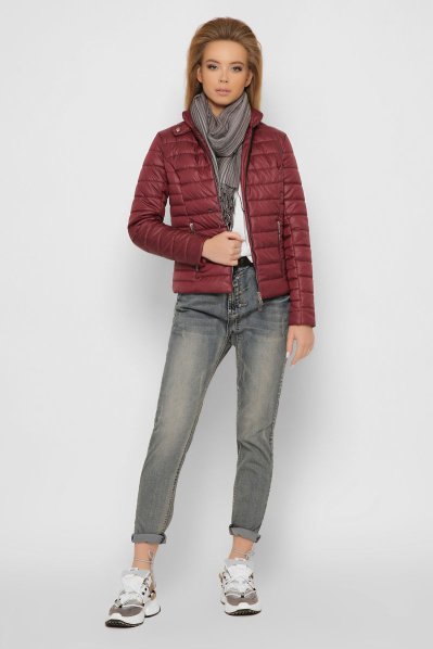 Бордовая стеганная куртка с воротником на кнопке 36547, Цвет: Бургунди, Размер: XS, изображение 2