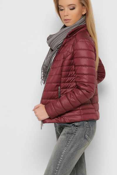 Бордовая стеганная куртка с воротником на кнопке 36547, Цвет: Бургунди, Размер: XS, изображение 3
