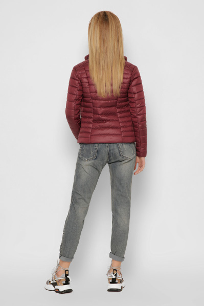 Бордовая стеганная куртка с воротником на кнопке 36547, Цвет: Бургунди, Размер: XS, изображение 4