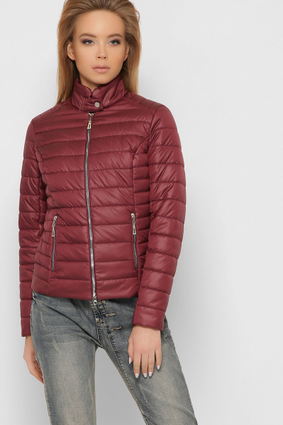 Бордовая стеганная куртка с воротником на кнопке 36547, Цвет: Бургунди, Размер: XS, изображение 5
