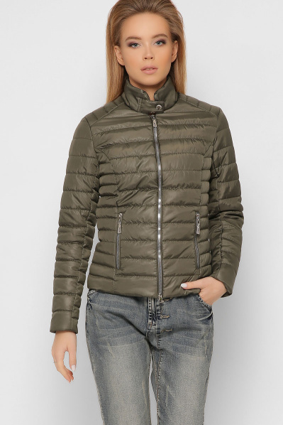 Оливковая приталенная куртка 36552, Цвет: Хаки, Размер: XS