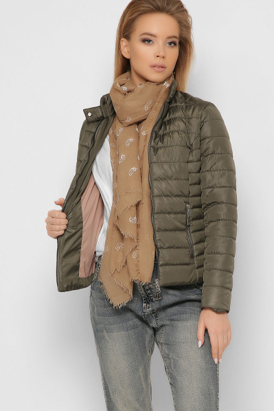 Оливковая приталенная куртка 36552, Цвет: Хаки, Размер: XS, изображение 2