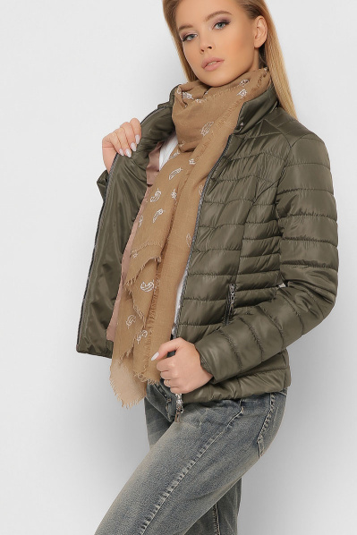 Оливковая приталенная куртка 36552, Цвет: Хаки, Размер: XS, изображение 4
