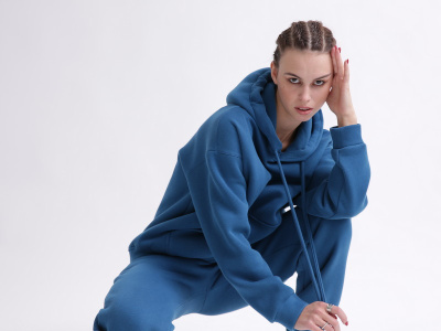 Уютный синий спортивный костюм в стиле оверсайз 55865, Цвет: Синий, Размер: S, изображение 11