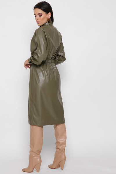 Шкіряна сукня-сорочка колір оливка 38298, Колір: Оливковий, Розмір: XS, зображення 5