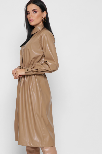 Кожаное платье-рубашка цвет бежевый 38299, Цвет: Бежевый, Размер: S, изображение 6