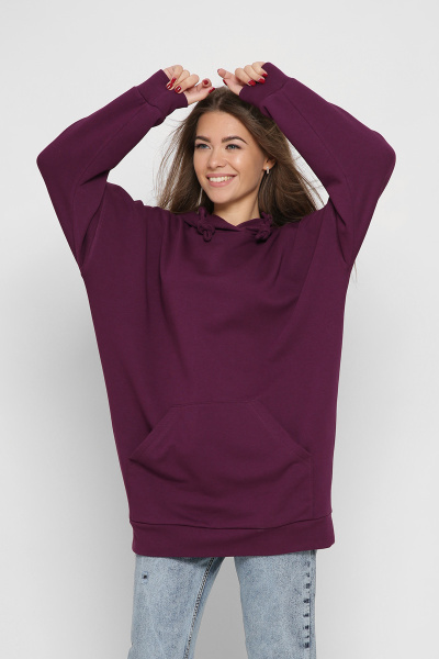 Женское фиолетовое худи оверсайз 38165, Цвет: Фиолетовый, Размер: XS