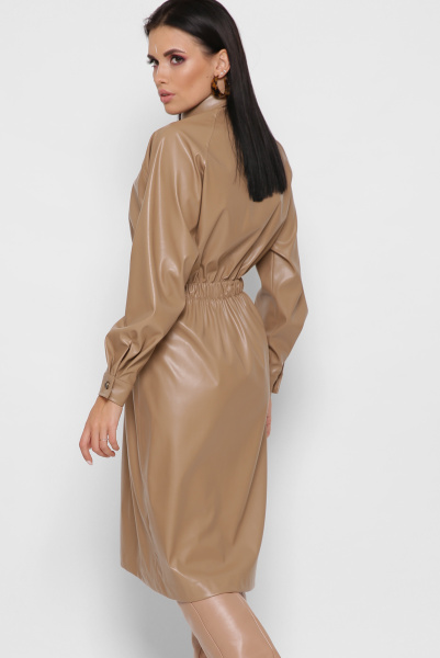 Кожаное платье-рубашка цвет бежевый 38299, Цвет: Бежевый, Размер: S, изображение 7