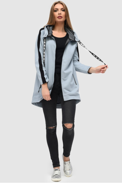 Удлиненная спортивная кофта с капюшоном и карманами цвет светло-серый 34571, Цвет: Голубой, Размер: S, изображение 2