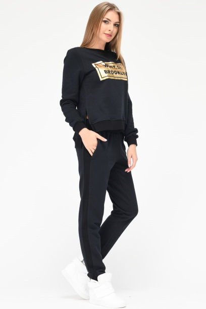 Чорний спортивний костюм зі світшотом та штанами 28147, Колір: Чорний, Розмір: XS, зображення 2