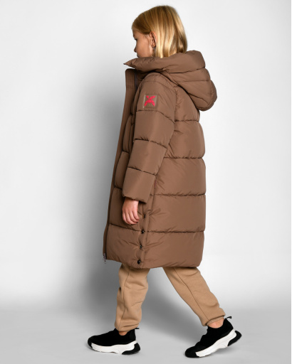 Пуховая коричневая куртка для девочек 55207, Цвет: Капучино, Размер: 116, изображение 4