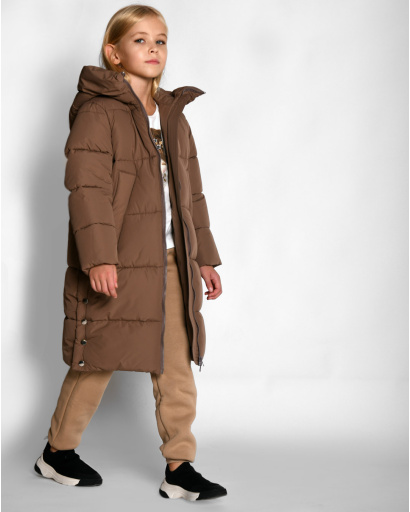 Пуховая коричневая куртка для девочек 55207, Цвет: Капучино, Размер: 116, изображение 6