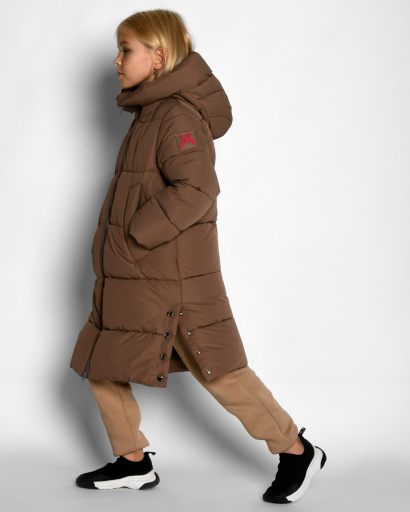 Пуховая коричневая куртка для девочек 55207, Цвет: Капучино, Размер: 116, изображение 7