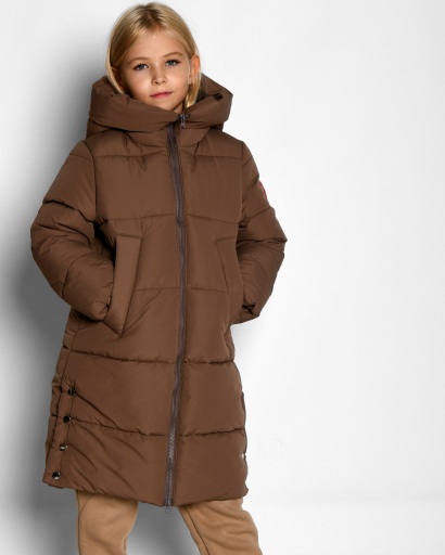 Пуховая коричневая куртка для девочек 55207, Цвет: Капучино, Размер: 116, изображение 8