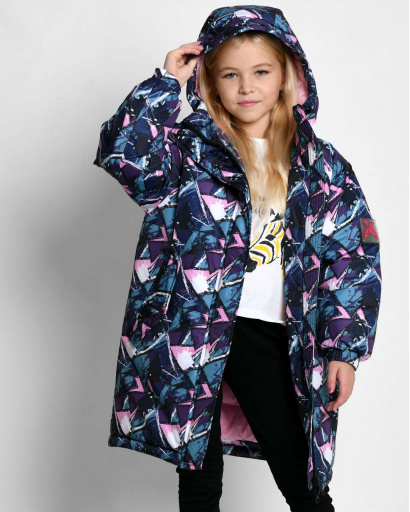 Детский синий с розовым оверсайз пуховик унисекс 55215, Цвет: Розовый, Размер: 158, изображение 5