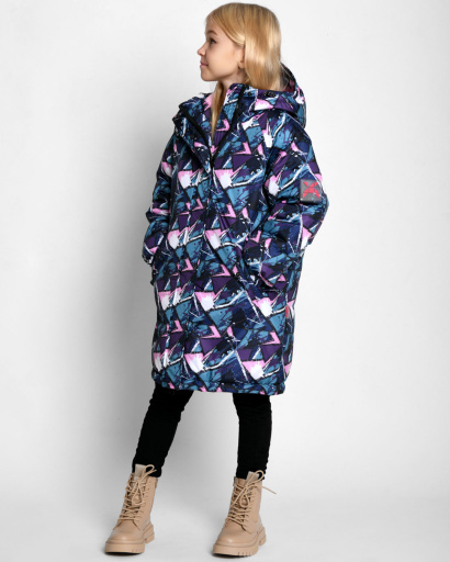 Детский синий с розовым оверсайз пуховик унисекс 55215, Цвет: Розовый, Размер: 158, изображение 7