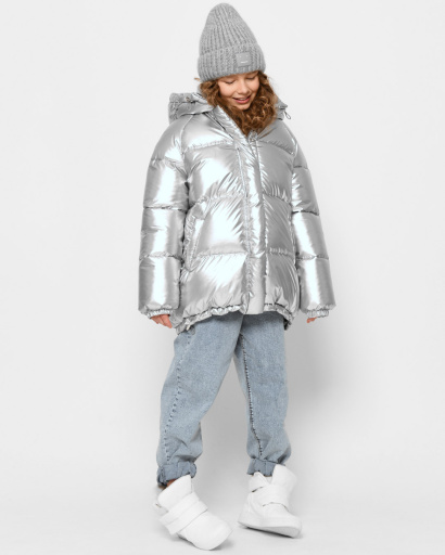 Серебряный пуховик для девочек 43450, Цвет: Серебрянный, Размер: 116, изображение 2