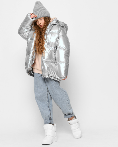 Серебряный пуховик для девочек 43450, Цвет: Серебрянный, Размер: 116, изображение 3