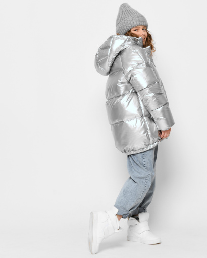 Серебряный пуховик для девочек 43450, Цвет: Серебрянный, Размер: 116, изображение 4
