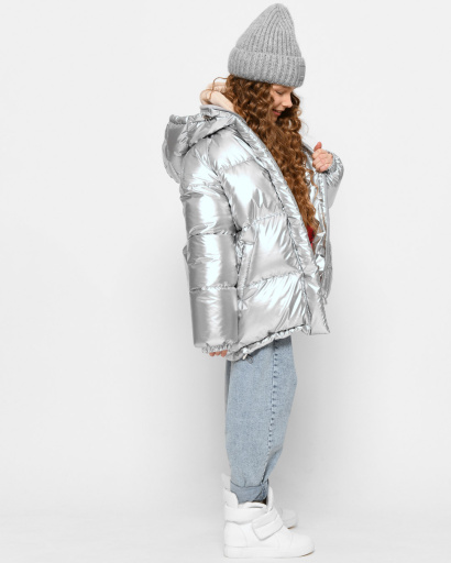 Серебряный пуховик для девочек 43450, Цвет: Серебрянный, Размер: 116, изображение 5