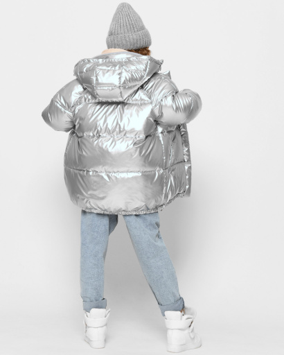 Серебряный пуховик для девочек 43450, Цвет: Серебрянный, Размер: 116, изображение 6