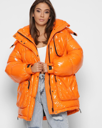 Помаранчева зимова куртка з кишенями 45468, Колір: Помаранчевий, Розмір: L, зображення 2