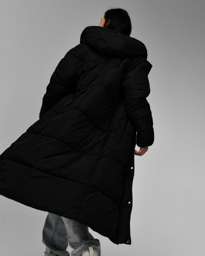 Довгий чорний жіночий пуховик 55652, Колір: Чорний, Розмір: L, зображення 2