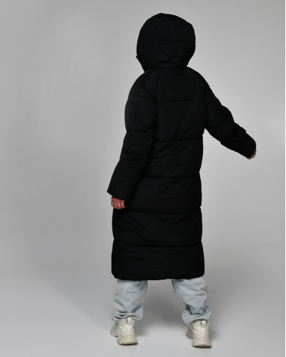 Довгий чорний жіночий пуховик 55652, Колір: Чорний, Розмір: L, зображення 4