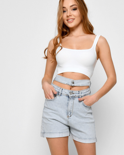 Джинсовые шорты с разрезом на талии 48537, Цвет: Голубой, Размер: 25, изображение 7