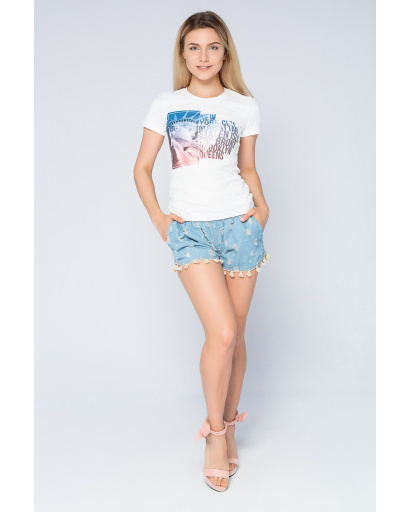 Джинсові шорти з бахромою 26077, Колір: Блакитний, Розмір: XS, зображення 4