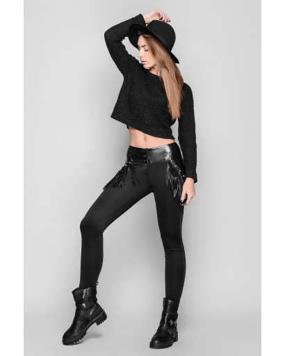 Стильні легінси з бахромою 11280, Колір: Чорний, Розмір: XXS, зображення 2