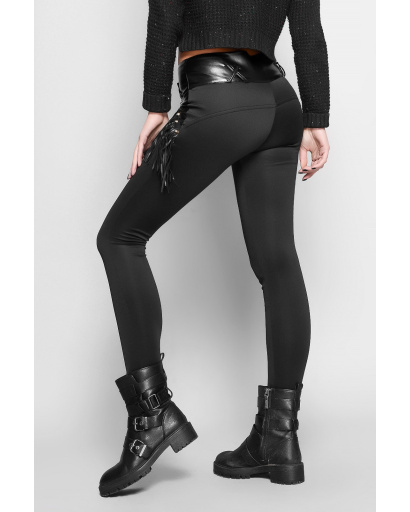 Стильні легінси з бахромою 11280, Колір: Чорний, Розмір: XXS, зображення 3