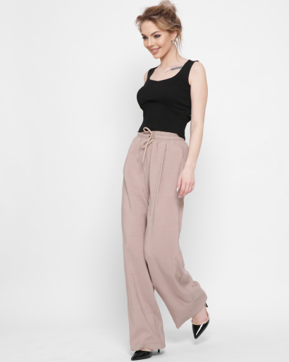 Брюки палаццо на зав'язці 43297, Колір: Бежевий, Розмір: S, зображення 3