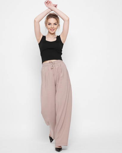 Брюки палаццо на зав'язці 43297, Колір: Бежевий, Розмір: S, зображення 2