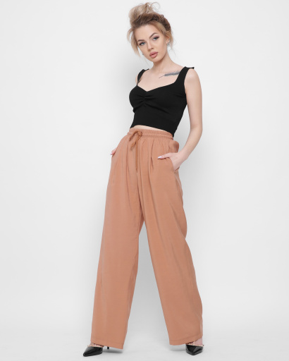 Широкі брюки на зав'язці 43299, Колір: Кемел, Розмір: S, зображення 3