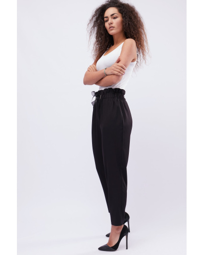 Черные брюки на резинке с завязкой 32573, Цвет: Черный, Размер: XS, изображение 2