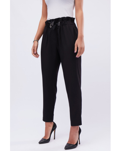 Черные брюки на резинке с завязкой 32573, Цвет: Черный, Размер: XS, изображение 3