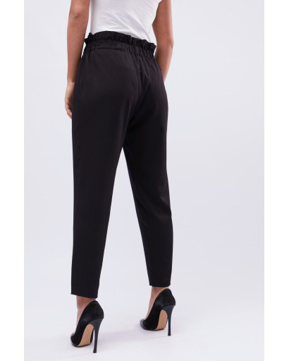 Черные брюки на резинке с завязкой 32573, Цвет: Черный, Размер: XS, изображение 4