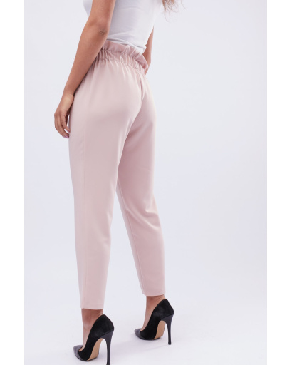Пудровые брюки на резинке с завязкой 32574, Цвет: Пудровый, Размер: XS, изображение 3