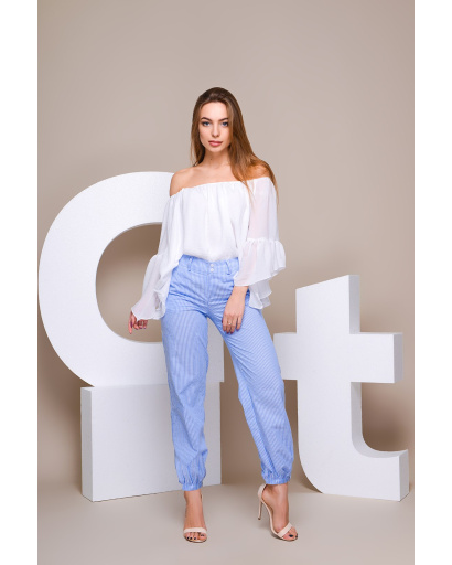 Блакитні літні брюки у смужку 32963, Колір: Блакитний, Розмір: XS, зображення 2