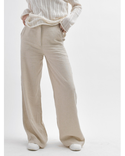 Широкі бежеві брюки вільного крою 55957, Колір: Бежевий, Розмір: S, зображення 2