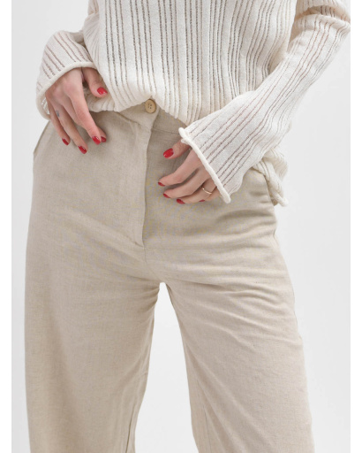 Широкі бежеві брюки вільного крою 55957, Колір: Бежевий, Розмір: S, зображення 3