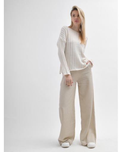 Широкі бежеві брюки вільного крою 55957, Колір: Бежевий, Розмір: S, зображення 5