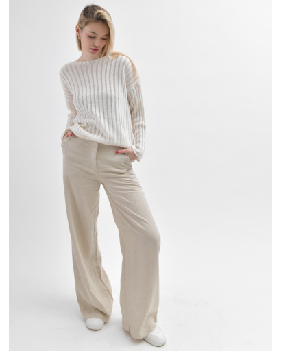 Широкі бежеві брюки вільного крою 55957, Колір: Бежевий, Розмір: S, зображення 6