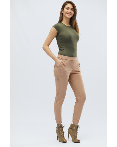 Замшеві брюки на манжетах 27943, Колір: Бежевий, Розмір: XS, зображення 2