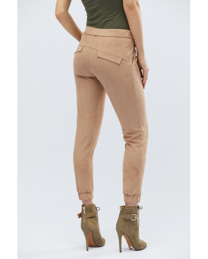 Замшеві брюки на манжетах 27943, Колір: Бежевий, Розмір: XS, зображення 3