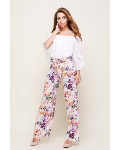 Персиковые брюки в цветочек 32952, Цвет: Персиковий, Размер: XS, изображение 2