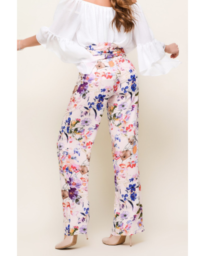 Персиковые брюки в цветочек 32952, Цвет: Персиковий, Размер: XS, изображение 3