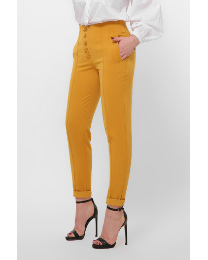 Жіночі брюки гірчиця на високій посадці 36598, Колір: Гірчиця, Розмір: XS, зображення 3